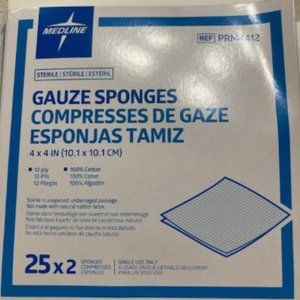 100 GAUZE SPONGES STERILE 4x4 Inches MEDLINE 12 PLY